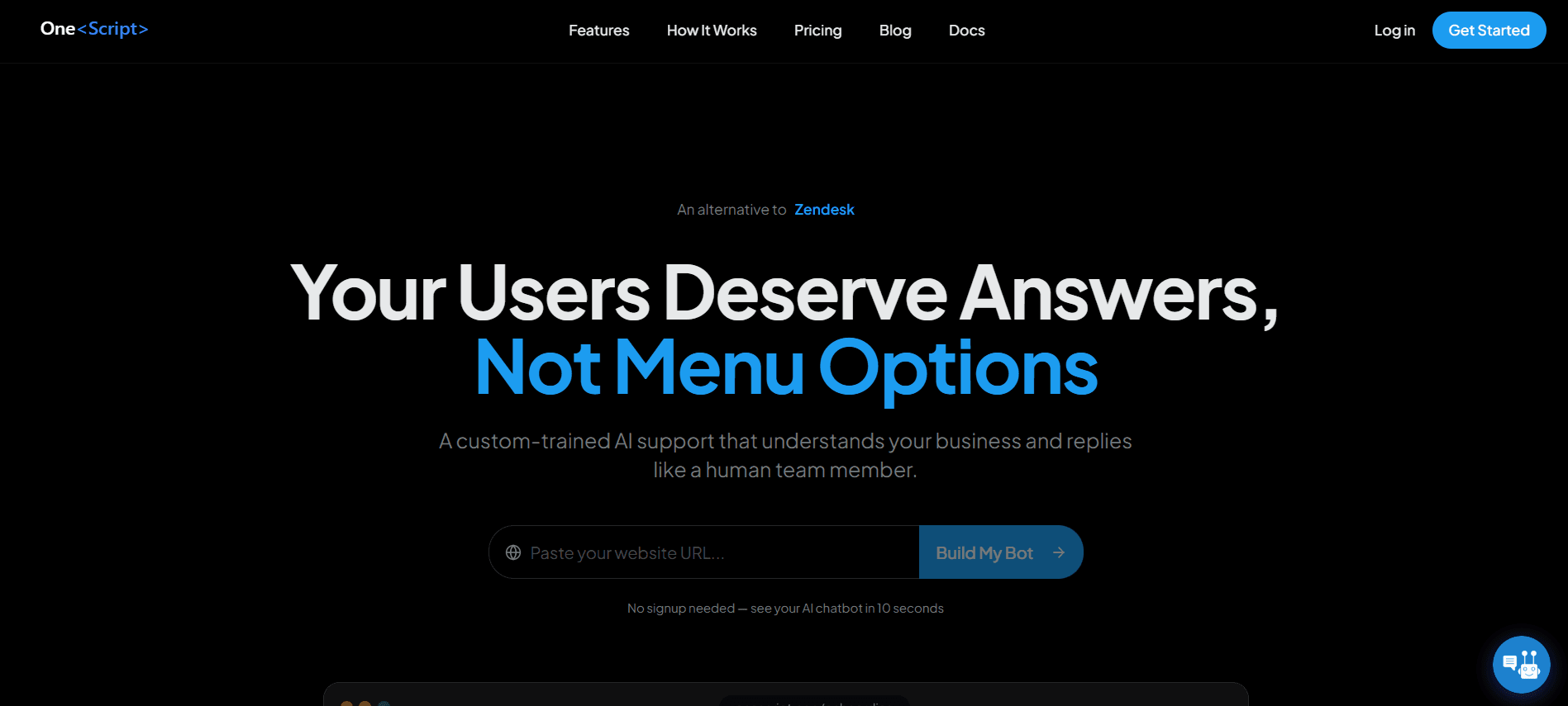 OneScript — AI customer support platform interface